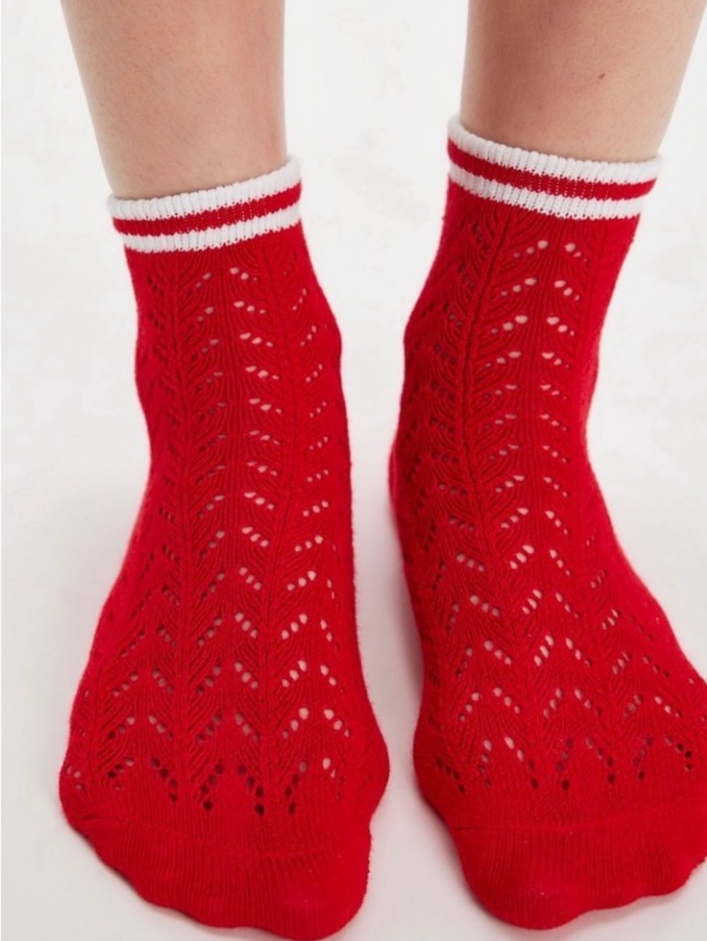 NWT Free People Pointelle Trouser Socks in Red